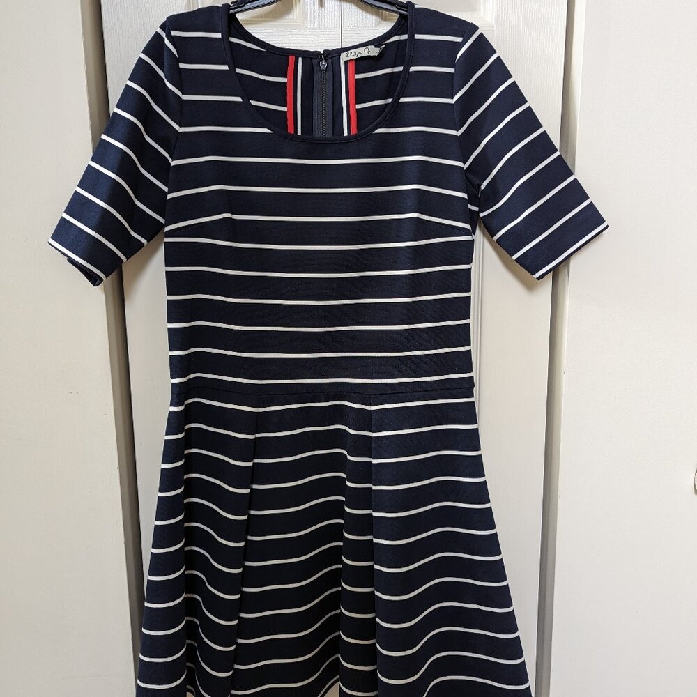 Eliza J Dress Navy Blue/White Striped Dress  NWOT  size 14